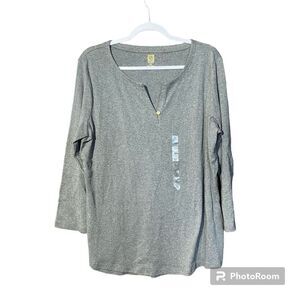 NWOT Anne Klein Sport Long sleeve Gray Tee Shirt Women's Size XL Lounge Wear